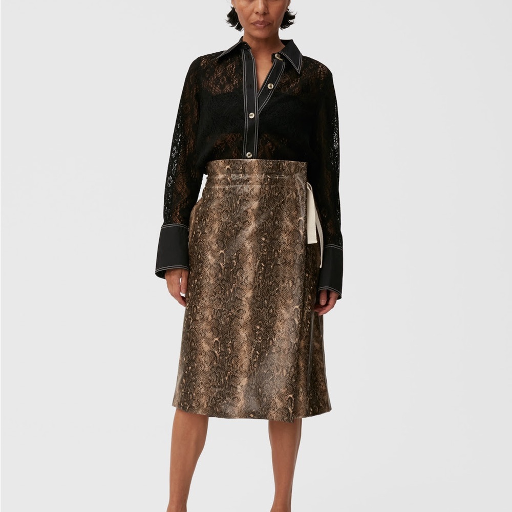 Ganni Snake Print Wrap Midi Skirt